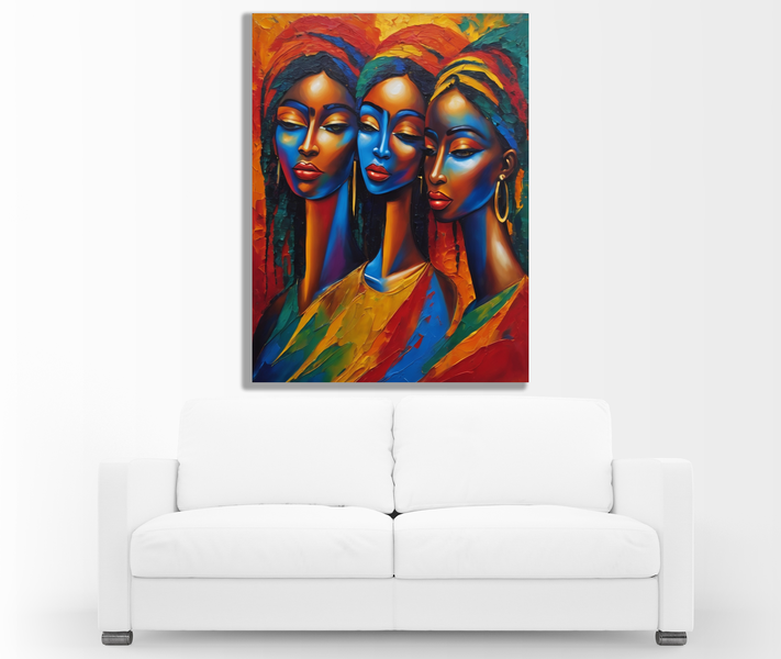0167 African Painting Sisters Canvas Wall Art