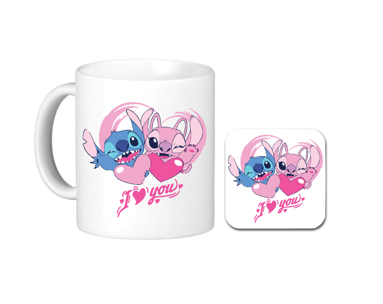 Stitch and Angel I Love You Mug &amp; Coaster Gift Set