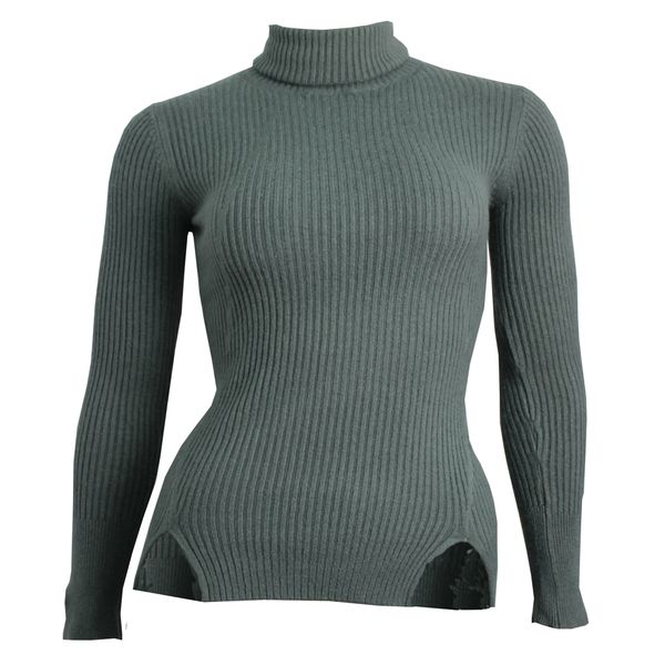 Rib Knit Poloneck - One Size Fits All - Purple/Prose Green