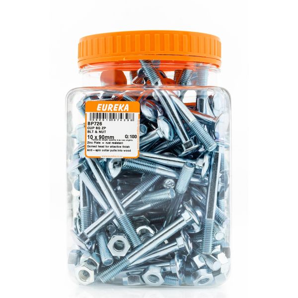 EUREKA Cup Square Bolts &amp; Nuts 10 x 90mm Q:100 BP726