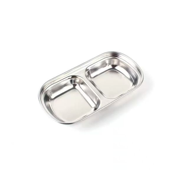 Two-compartment stainless steel dipping saucer
