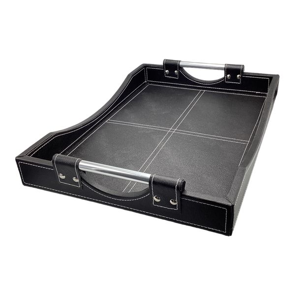 Leather Tray With Steel Handles - 49x34x6cm