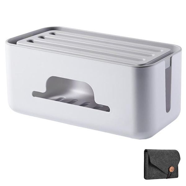 Optic Multifunctional Cable &amp; Plug Organizer Box-White