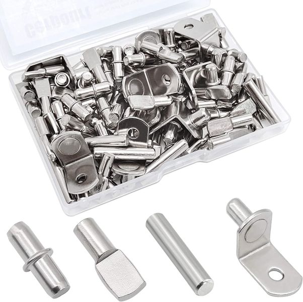 104Pcs Shelf Pins Kit,4 Styles Nickel Plated Shelf Support Pegs shelf Pegs