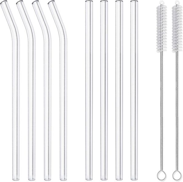 8 Pack Reusable Glass Drinking Straws - 10" x 10 mm - Smoothie Straws