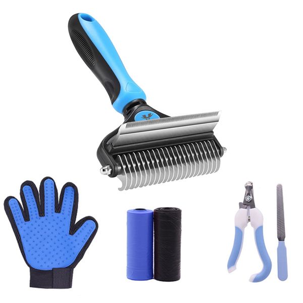 6 in 1 Pet Dematting Comb with Nail Clipper &amp; Grooming Glove for Dogs Cats