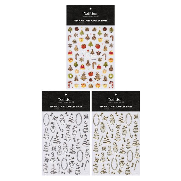 Nailtion Christmas Nail Art Sticker 5D - Pink, Gold &amp; 3D Embossed Decor