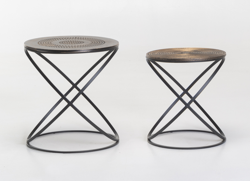 2 Hourglass Shaped Side Tables (Black and Gold Colour)