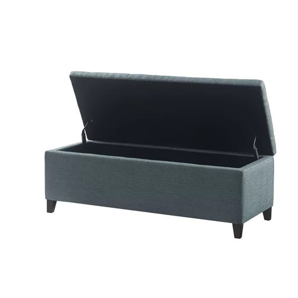 Zakhar Button Tufted Rectangle Storage Ottoman in Grey Beige