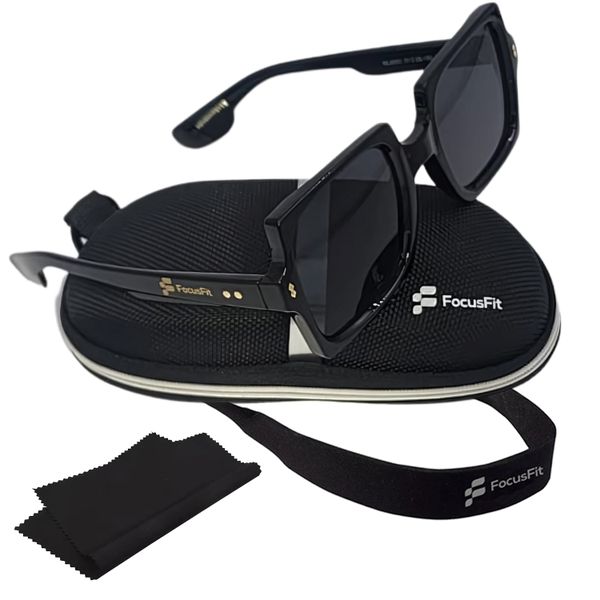 FocusFit Oversized Square Sunglasses with UV350 Protection 6001PL-BL