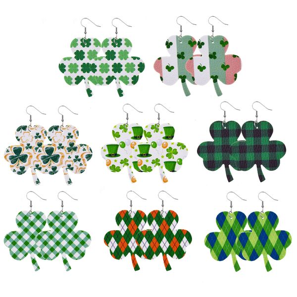 8Pairs Irish Shamrock Dangle Earring Clover-Pendant Hook Earring