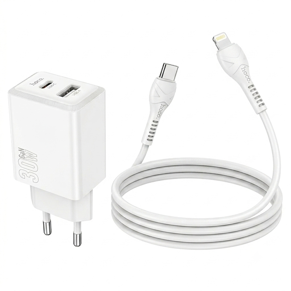 Hoco. N71 30 Watt Fast Charger Adapter Compatible with iPhone - White