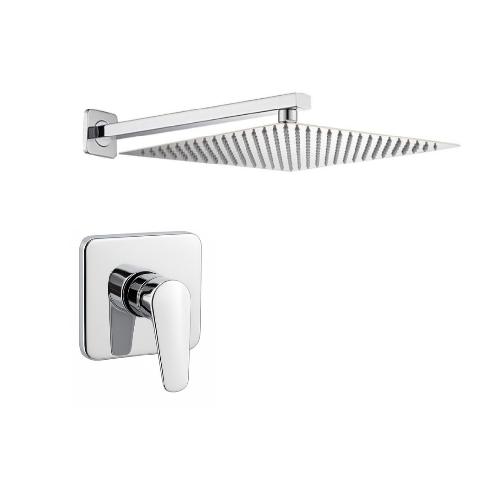 High-End Square Rainfall Shower Set - 20cm Shower Head, 40cm Arm and Mixer