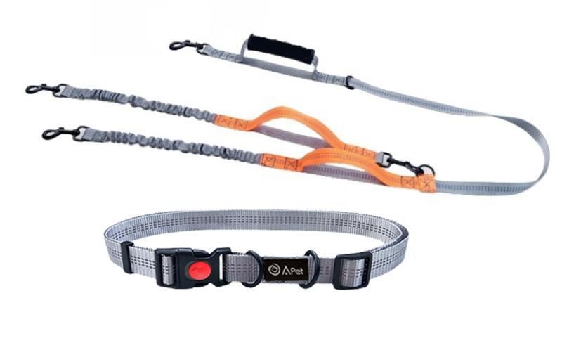 A-PET Hands Free Leash Belt &amp; Double Leash Set - Bungee Cord &amp; Dual Handles