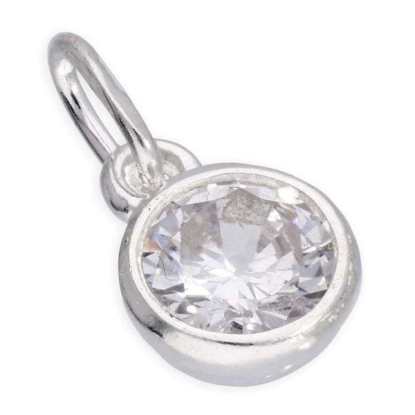 Sterling Silver 5mm Clear CZ Crystal Rubover Charm