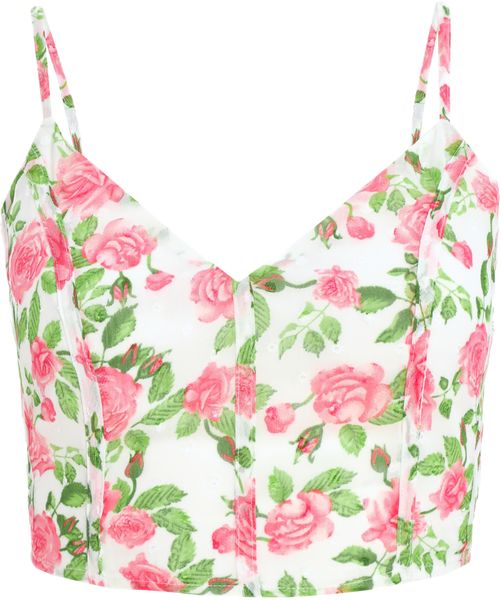 Quiz - Ladies White Floral Chiffon Crop Top