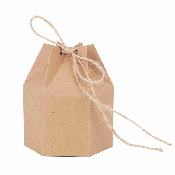 50Pcs Kraft Paper Candy Boxes with Hemp Rope, 7x4x9cm, Wedding Gift Bag