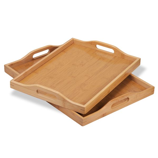Bamboo Serving Tray with Handle - Set of 2