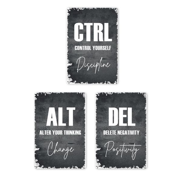 A4 Metal/Tin Posters - CTRL, ALT, DEL - Inspirational Set of 3
