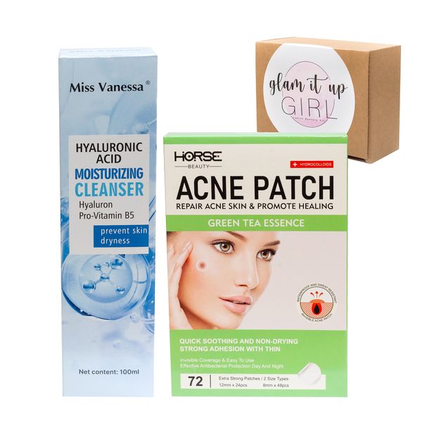 Glam It Up Girl Hyaluronic Acid Moisturising Cleanser &amp; Acne Patch.