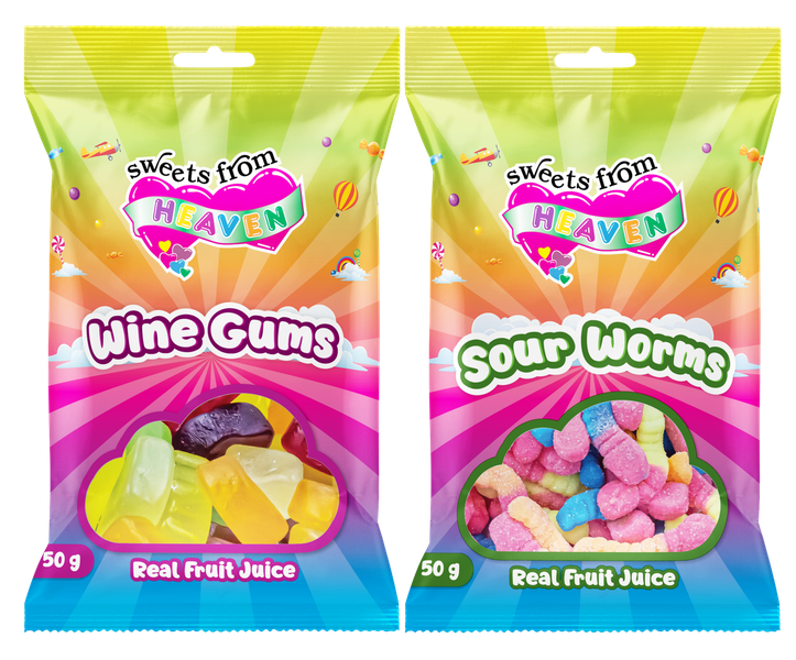 24Pk | Sweets from Heaven | Gums, Worms | Sweets &amp; Chocolate Hampers | 50g