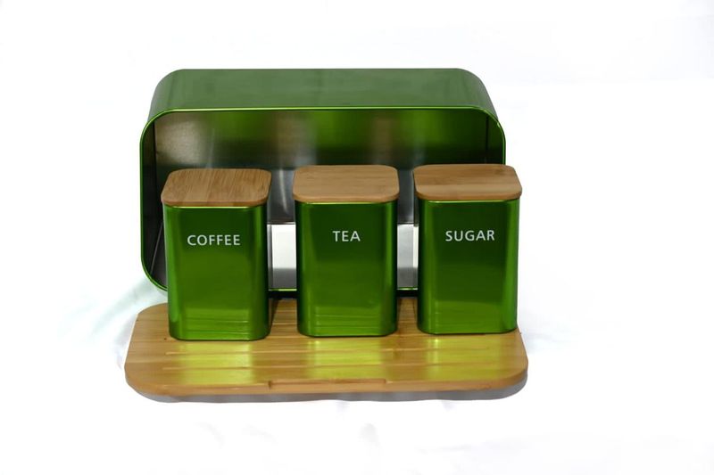 Dream World Bamboo Lid Bread Bin And Canister Set - Red