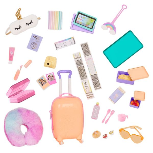 Our Generation - Rolling Luggage - Unicorn Eye Mask &amp; Travel Set - 46cm Doll Accessories - Pretend Play - Toys For Kids Ages 3 &amp; Up - Over the Rainbow