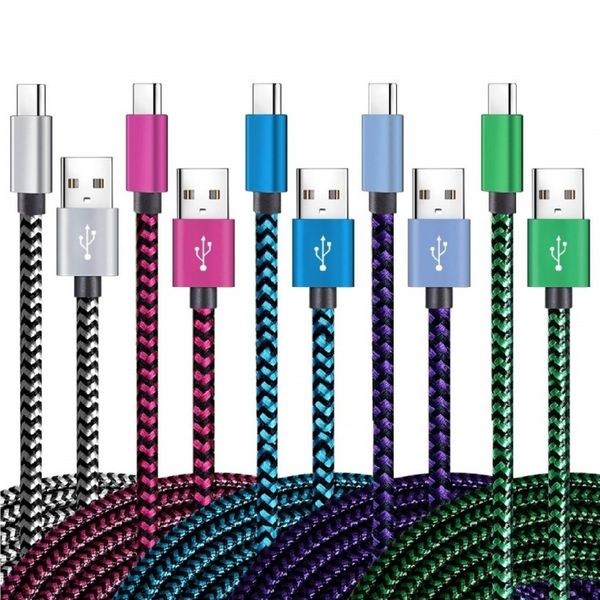 QYNIAL 5 Pack USB-C Fast Charging Cable 5-Pack 1.8m 3A Nylon Braided