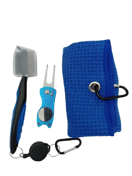 Golf Towel and Brush Set - 3-in-1 Club Brush, Turf Tool, Waffle Towel