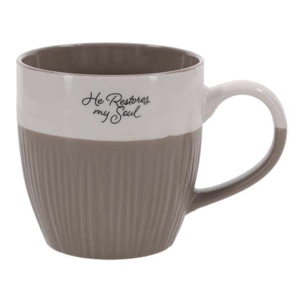 Ceramic Mug - He Restores My Soul, Brown