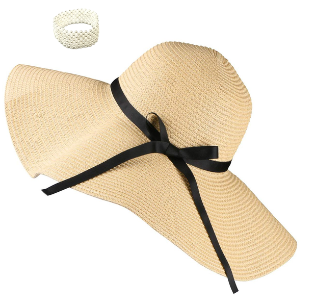 Summer Beach Straw Hat with Corsage Bracelet White