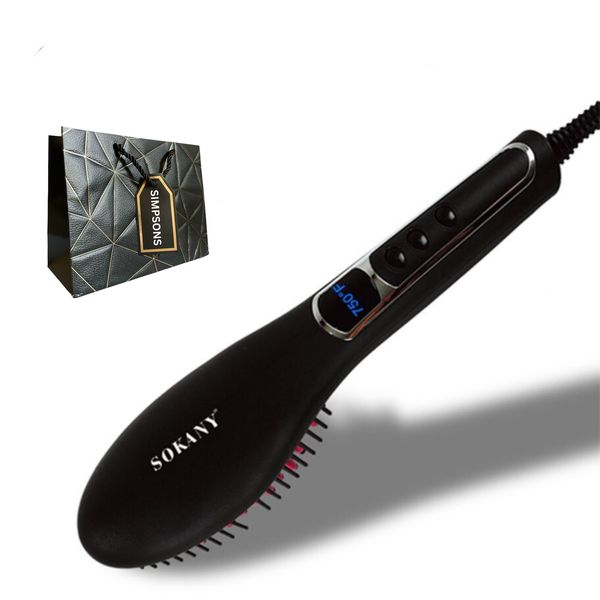Sokany- Fast Heating Straightener Brush with LCD Screen &amp; Simpsons Bag