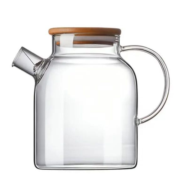 Glass Water Pitcher with Wooden Lid
