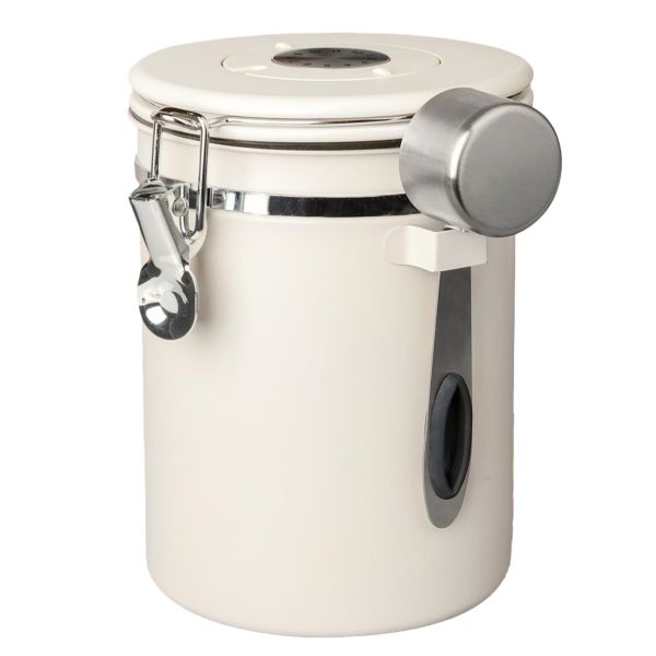 Coffee Canister, Stainless Steel Coffee Bean Storage Container - White
