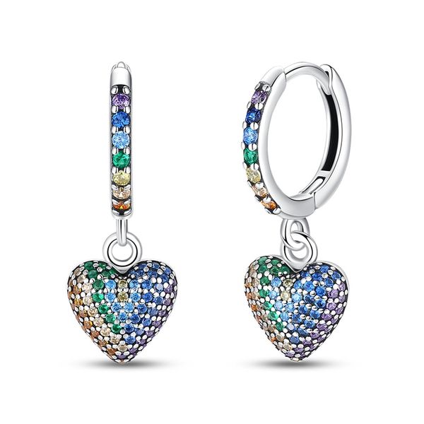 S925 Heart Huggie Hoop Earrings Rainbow CZ - Girls Minimalist Gift
