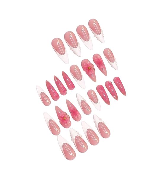24pcs Pink and white almond Nails