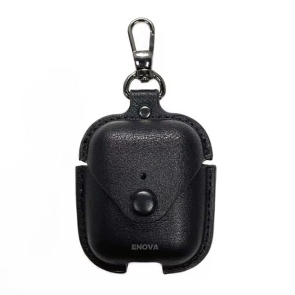 Enova Leather Case Compatible With AirPods 4 (2024) with Keychain - Black