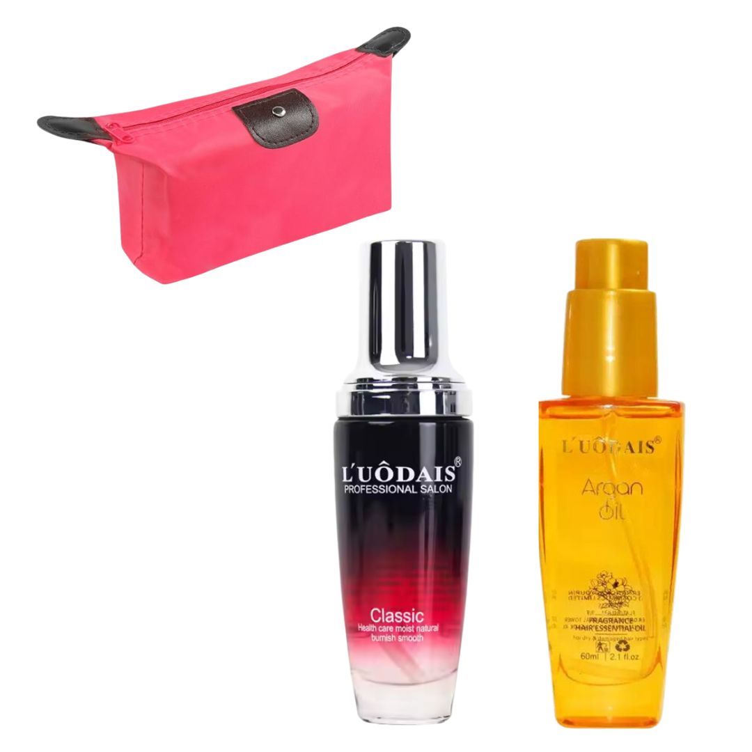L'uodais Perfumed Hair, Weave Serum & Argan Oil & colourful Cosmetic Bag