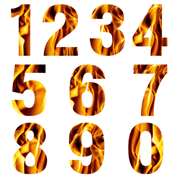 TrendSpire Wheelie Bin Numbers Vinyl Stickers (Colour) - FIRE Set of 16