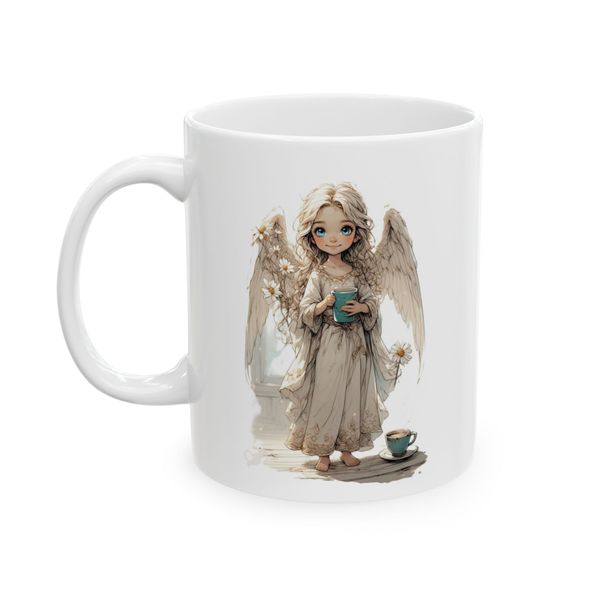 Angel Mug - Angel Holding Cup With Wings Illustration
