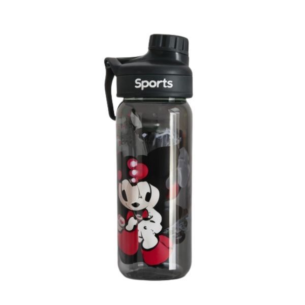 Black Cartoon Sports Water Bottle 800ml - Leakproof Flip Lid