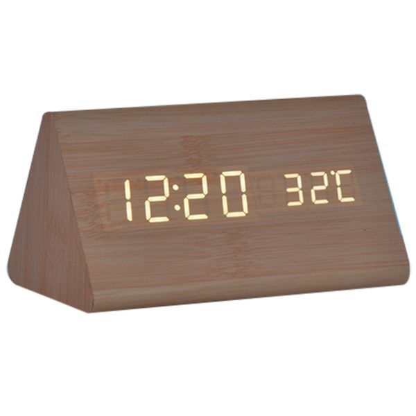 Wood Style Brown Triangular White LED Digital LED Clock (MT1188-BR-W)