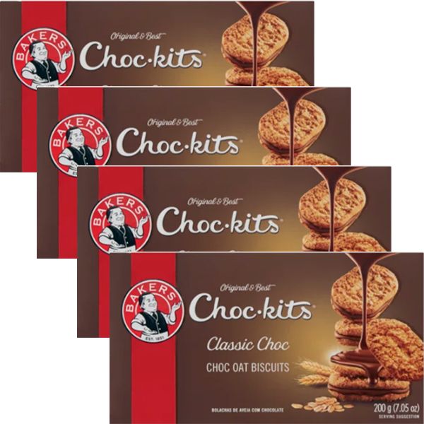 Bakers Choc-kits Classic Chocolate Oat Biscuits 4×200 g - Chocolatey Snack