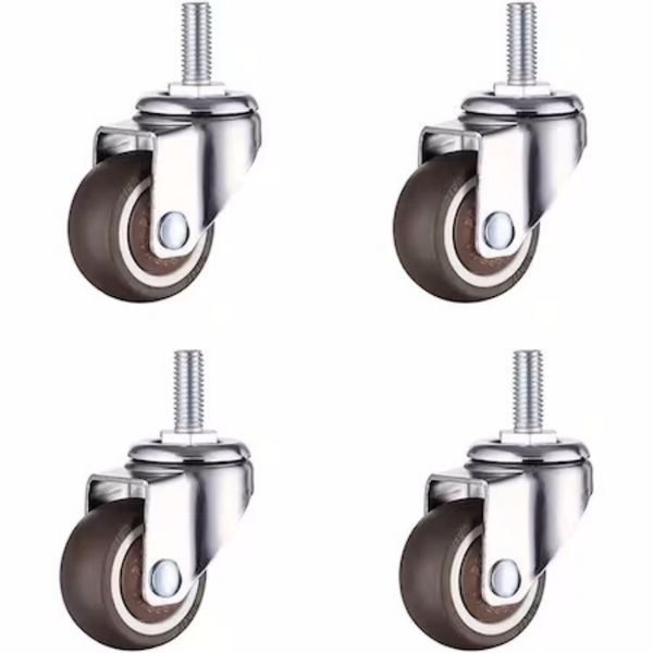 A set of 4 swivel casters, Suitable for furniture, Rubber, Brown