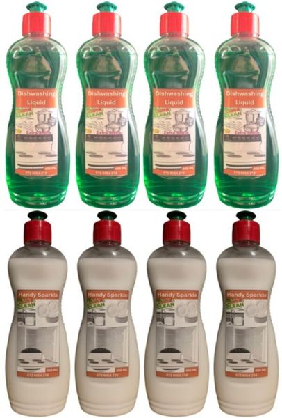 Dishwashing Liquid x 4 &amp; Handy Sparkle x 4 of 400 ml - Power Clean