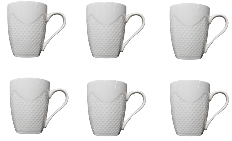 Mug 6 Piece 15Oz White Embossed Cu32