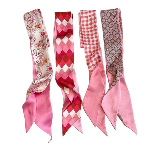Silk Pink &amp; Floral Hair Tie Scarf - 4 Pack
