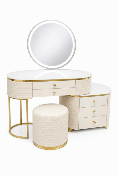 Ziyane Faux Leather Makeup Vanity Desk with HD Mirror