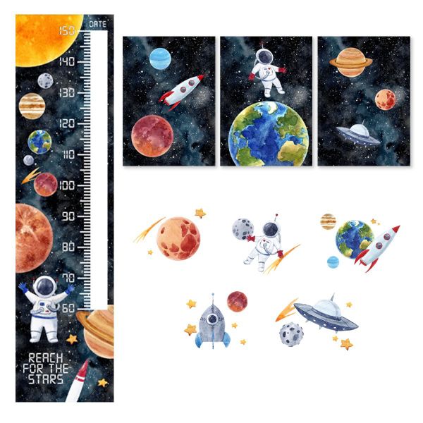 Space Set Decals &amp; Height Charts - Canvas Height Chart &amp; x5 Decals - Set Of 5