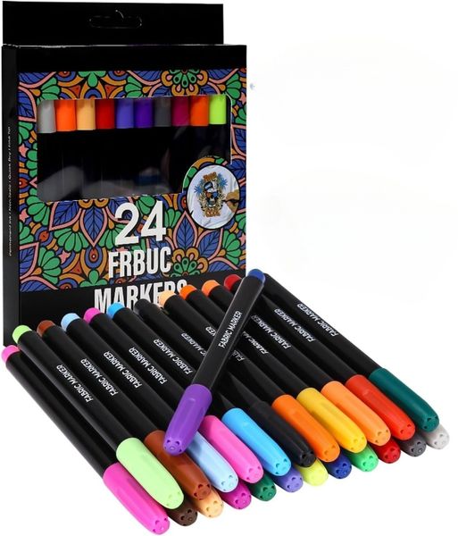 Permanent Textile Marker Pen, 24 Colors Textile &amp; Fabric Marker for Clothes